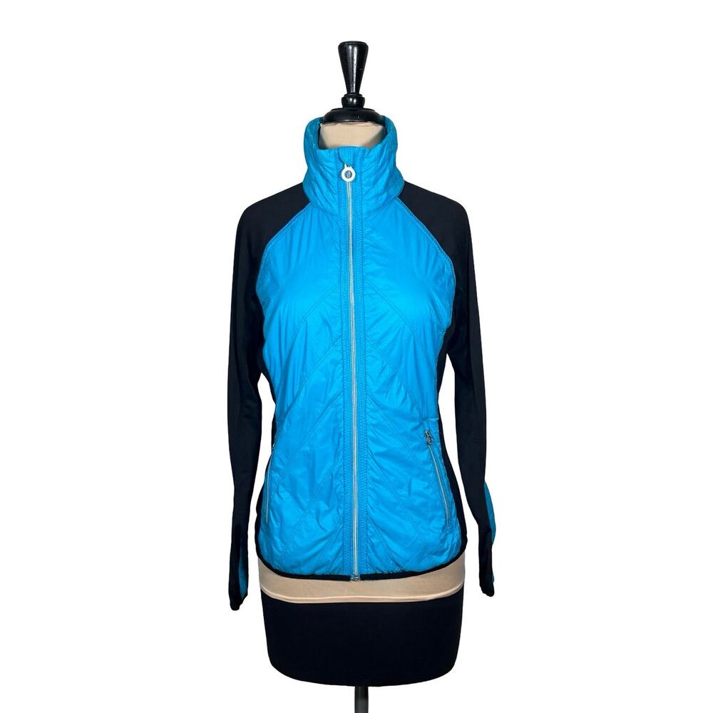 Calvin Klein Quilted Jacket Women's M Parisian Blue Black Thumbholes